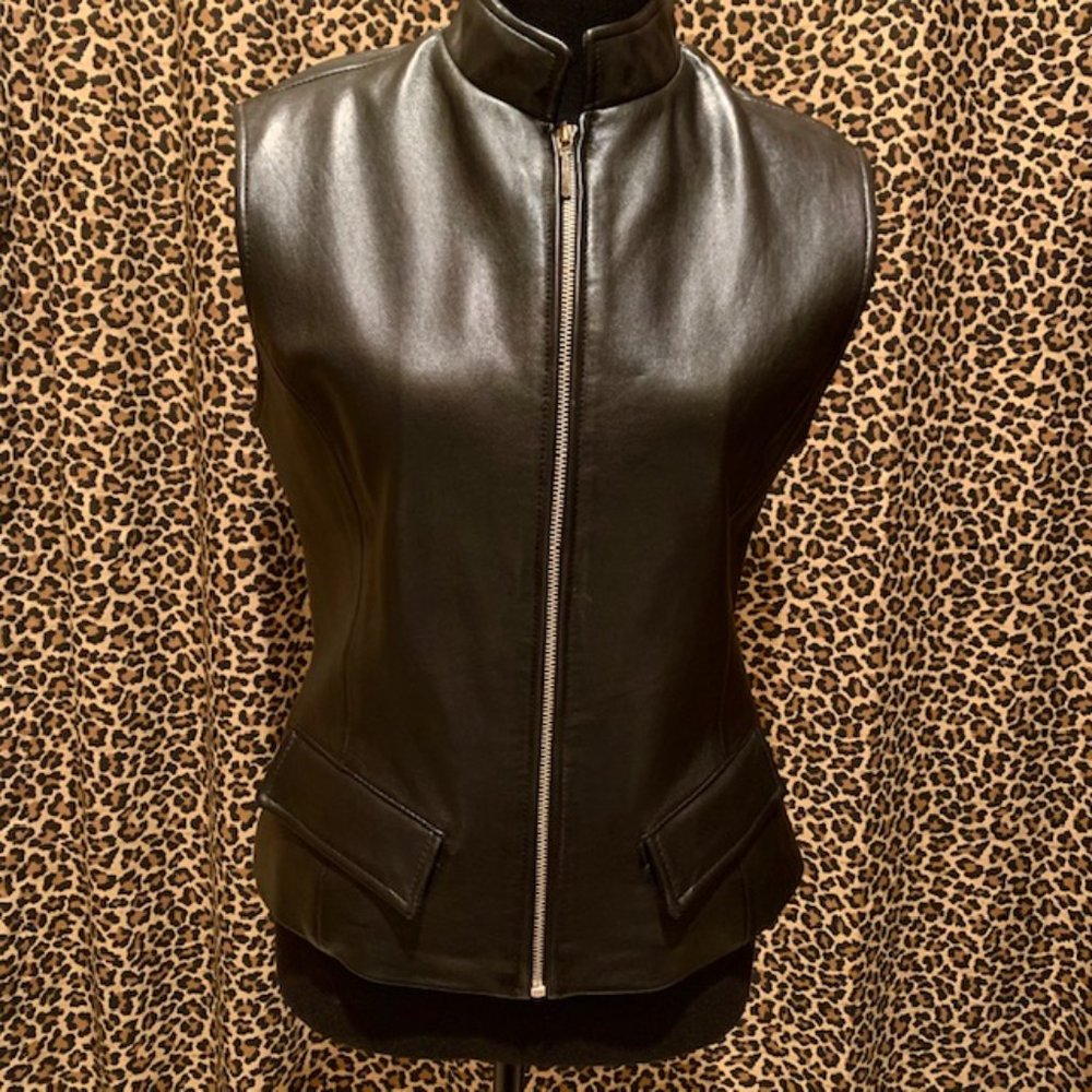 Black Leather Zip Front Vest